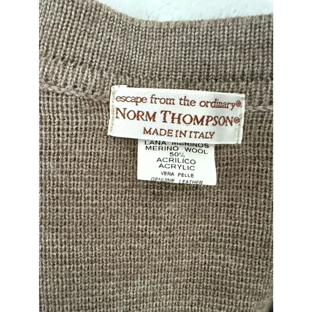 Italian Wool Leather Panel Cardigan Western Ranch Vintage Norm Thompson